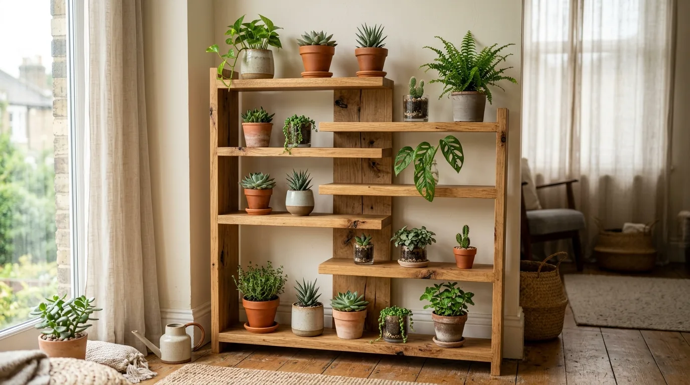 Bookcase Shelf Mixed With Houseplants